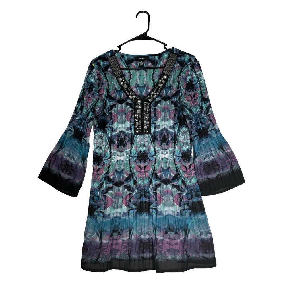 Alfani Women's Tunic Dress Lightweight Long Sleeve Top Faux Jewels Size 10